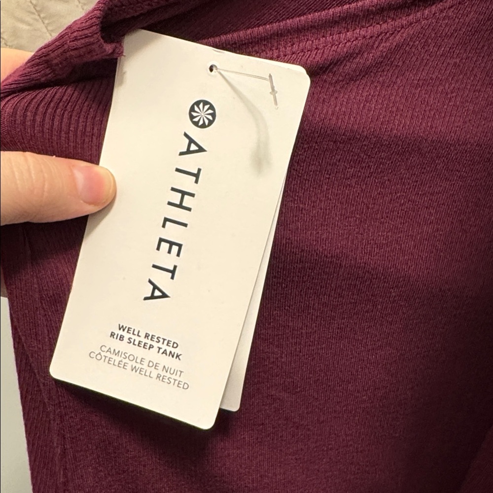ATHLETA Well Rested Rib Sleep Wine Tank Top Size Small Stretch Modal Soft NEW - Picture 2 of 4